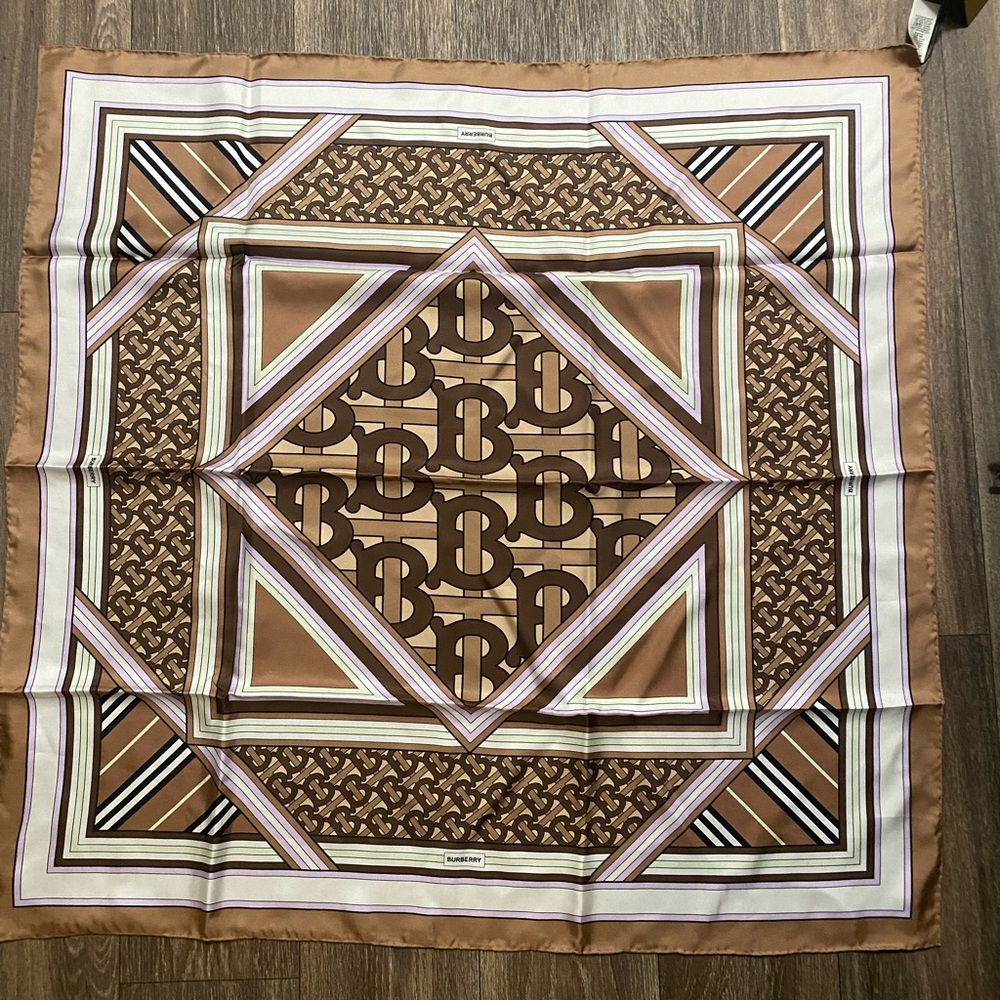 Burberry Pink and Brown Silk Square